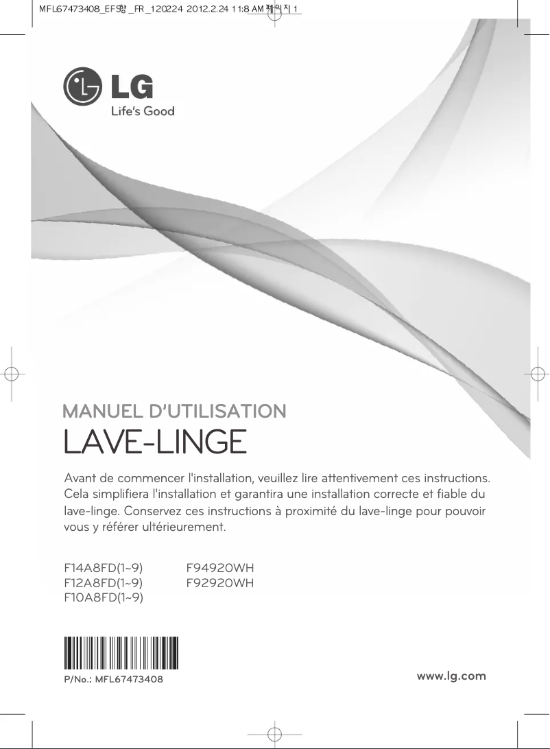 Page 1 de la notice Manuel utilisateur LG F92920WH