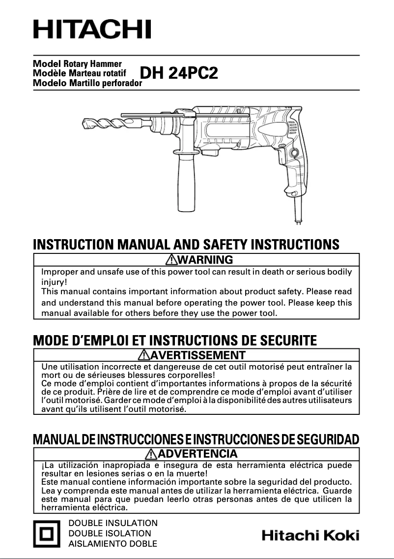 Page 1 de la notice Manuel utilisateur Hitachi DH 24PC2