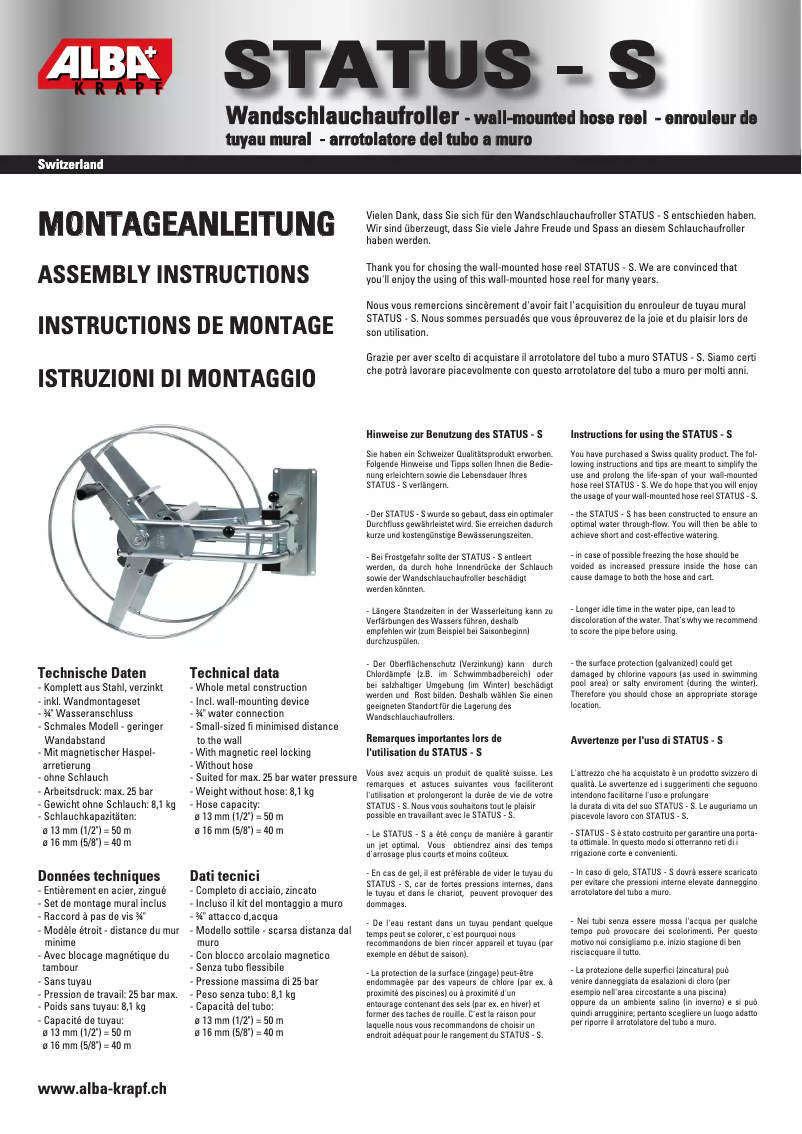 Page 1 de la notice Manuel utilisateur Alba Krapf Status S