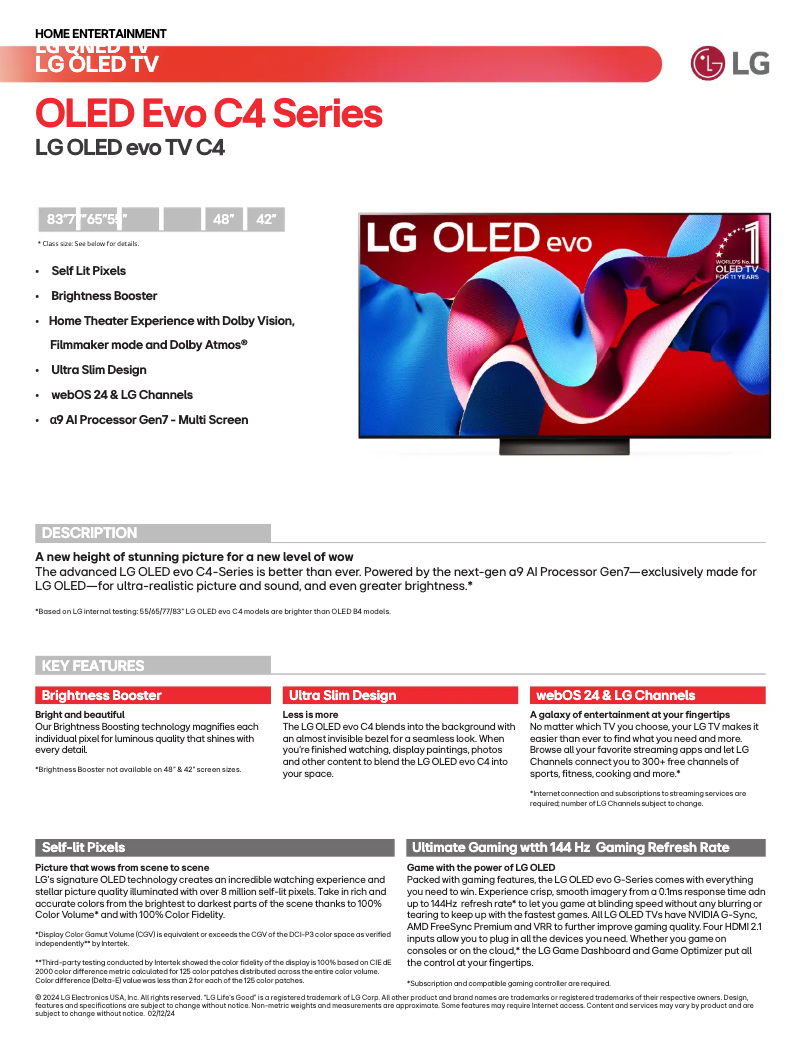 Page n°1 - Fiche technique LG OLED65C4PUA