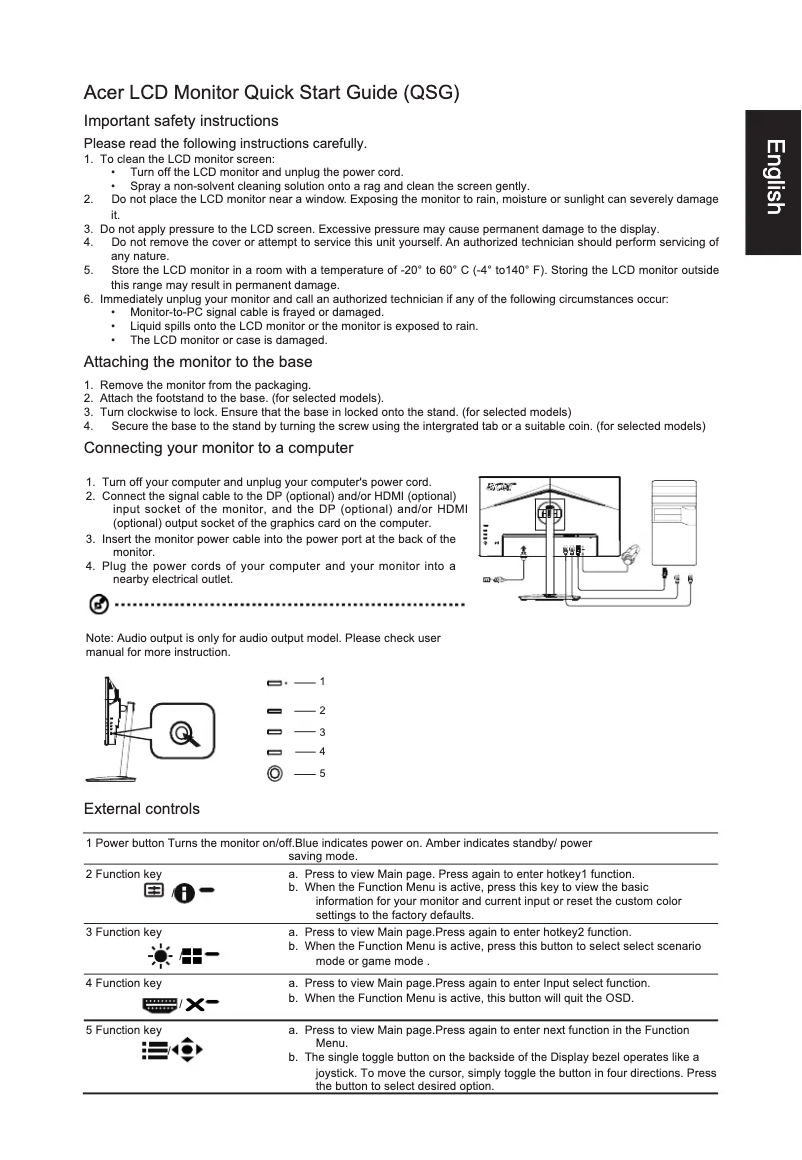 Página 1 del manual Guía de inicio rápido Acer XF243YS3