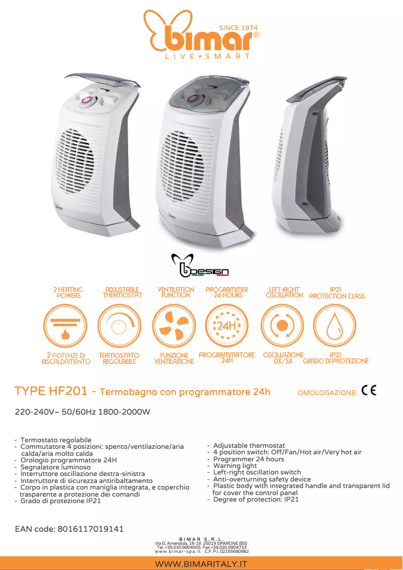 Page 1 de la notice Fiche technique Bimar HF201