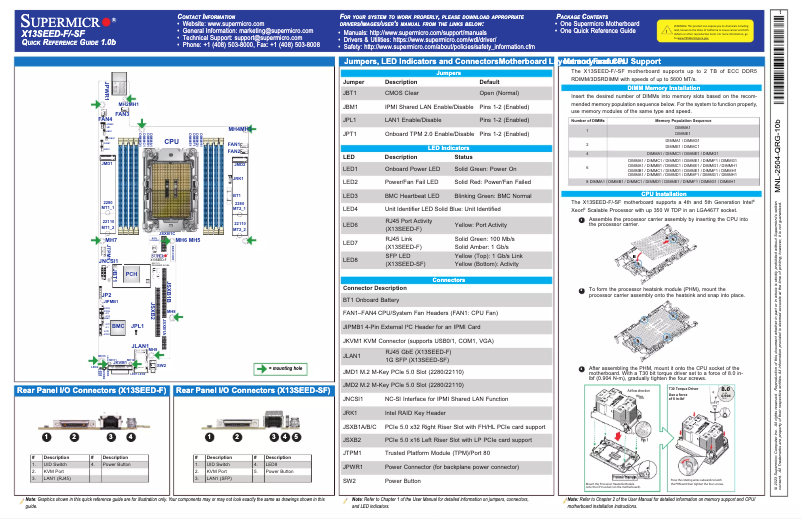Page 1 de la notice Guide de démarrage rapide Supermicro X13SEED-SF