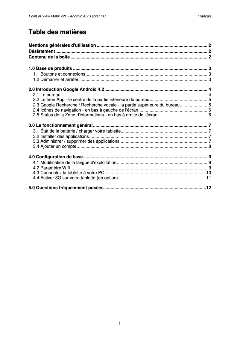 Page n°1 - Manuel utilisateur Point of View Mobii 721