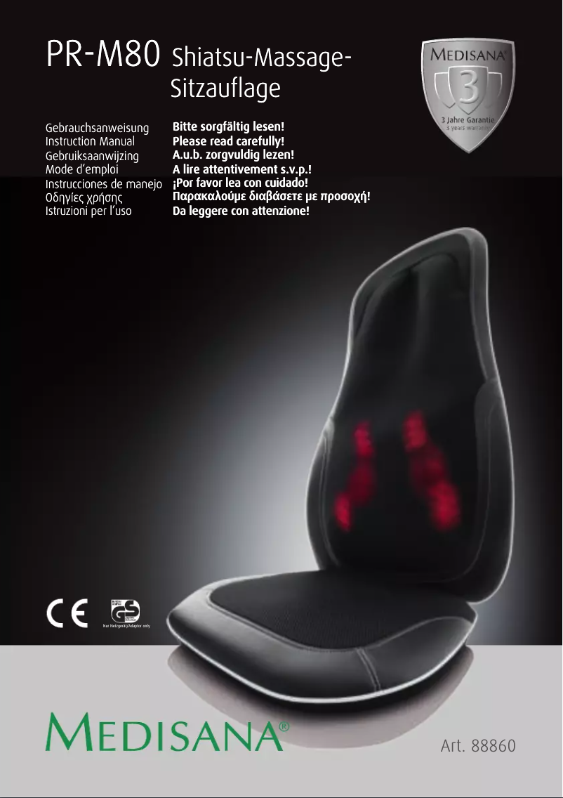 Image de la première page du manuel de l'appareil Shiatsu PR-M80