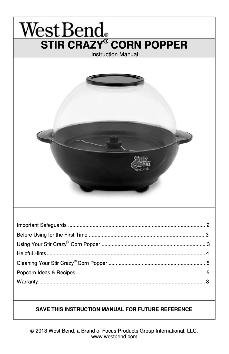 Page 1 de la notice Manuel utilisateur WestBend Stir Crazy 82306