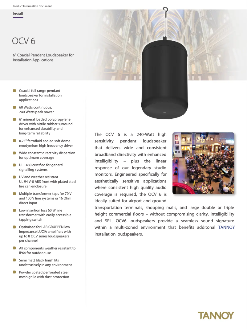 Page 1 de la notice Fiche technique Tannoy OCV 6