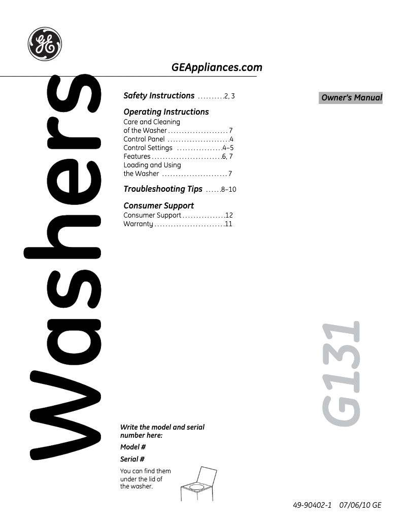 Page n°1 - Manuel utilisateur GE GRWN5150MWS