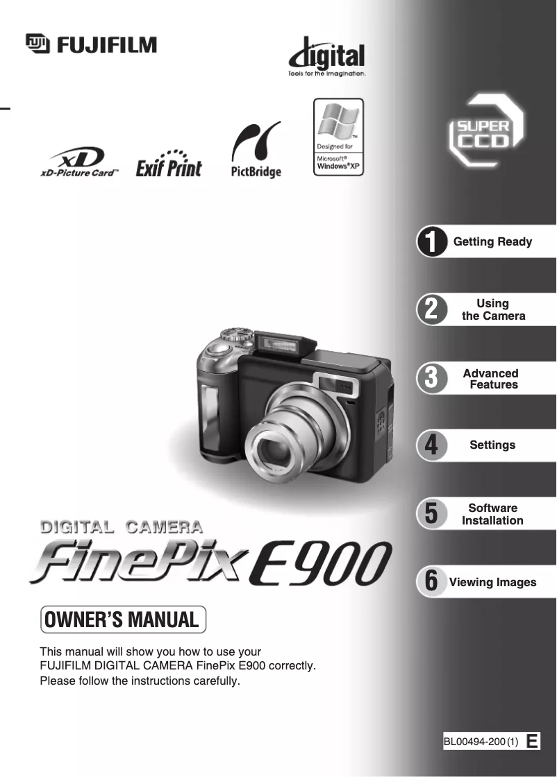 Image de la première page du manuel de l'appareil FinePix E900