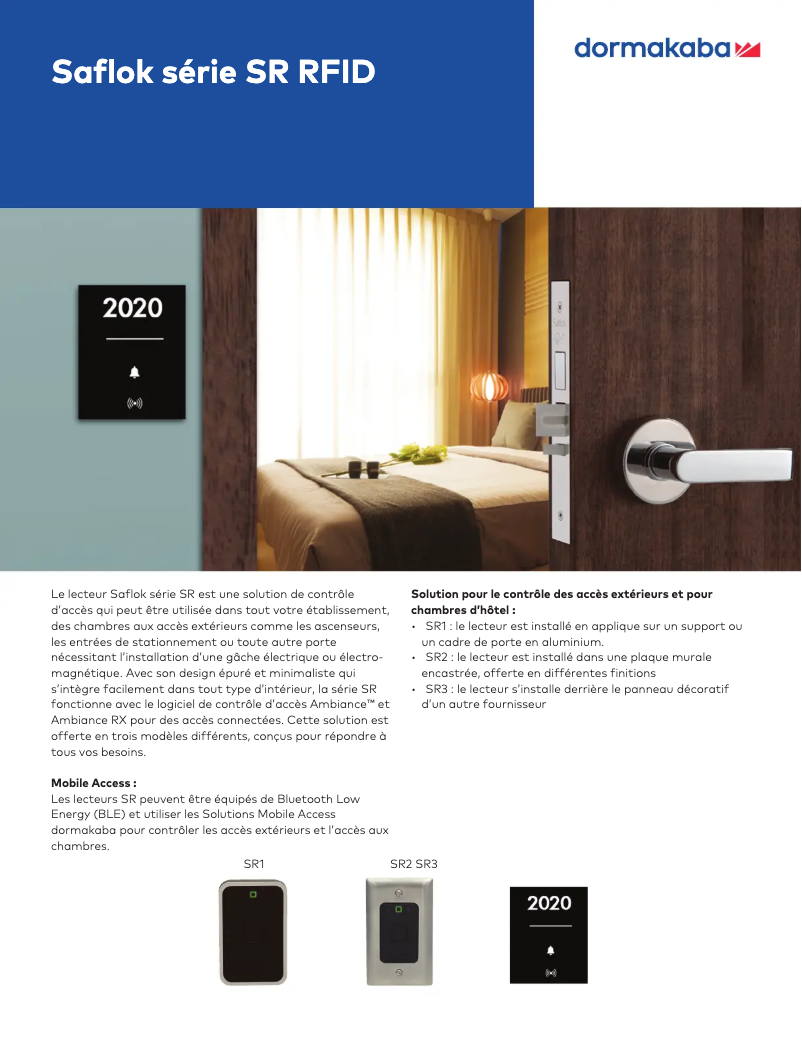 Image de la première page du manuel de l'appareil Saflok SR RFID