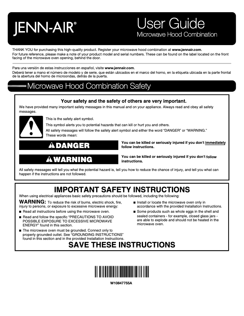 Page n°1 - Manuel utilisateur JennAir JMV8208CB