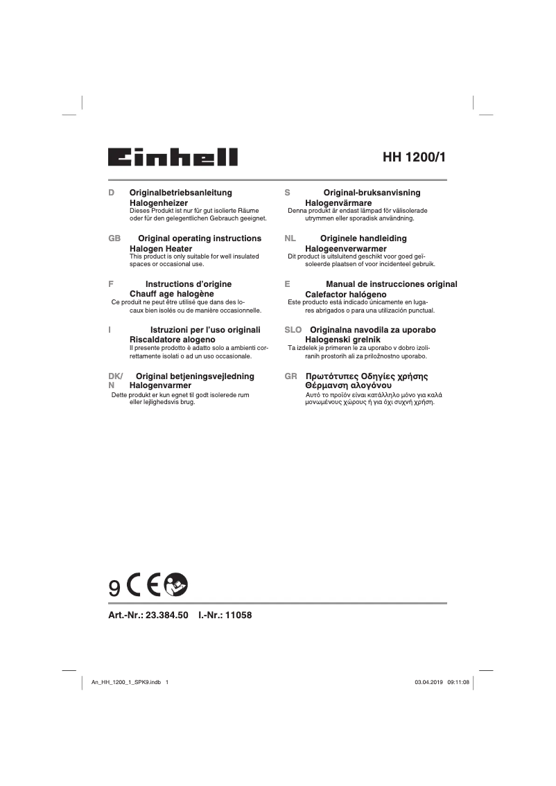 Page n°1 - Manuel utilisateur Einhell HH 1200/1
