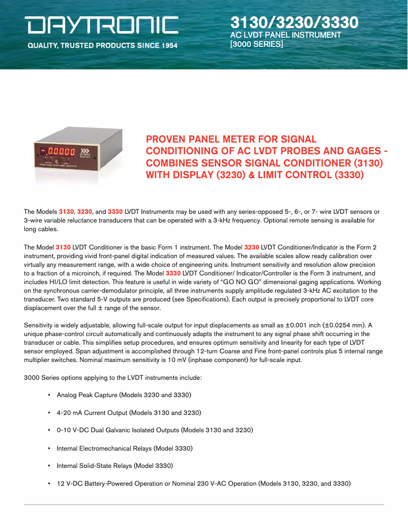 Page 1 de la notice Fiche technique Daytronic 3340AR