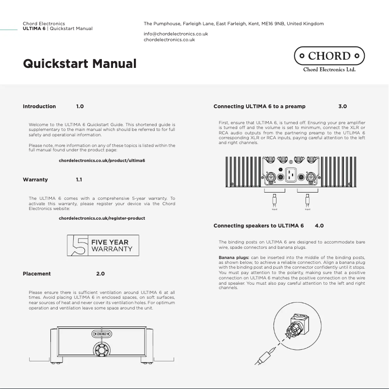 Page n°1 - Guide de démarrage rapide Chord Ultima 6