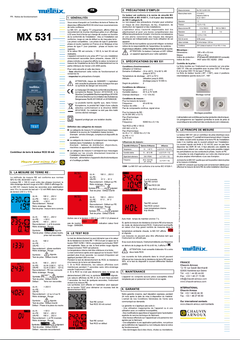 Page 1 de la notice Manuel utilisateur Metrix MX 531