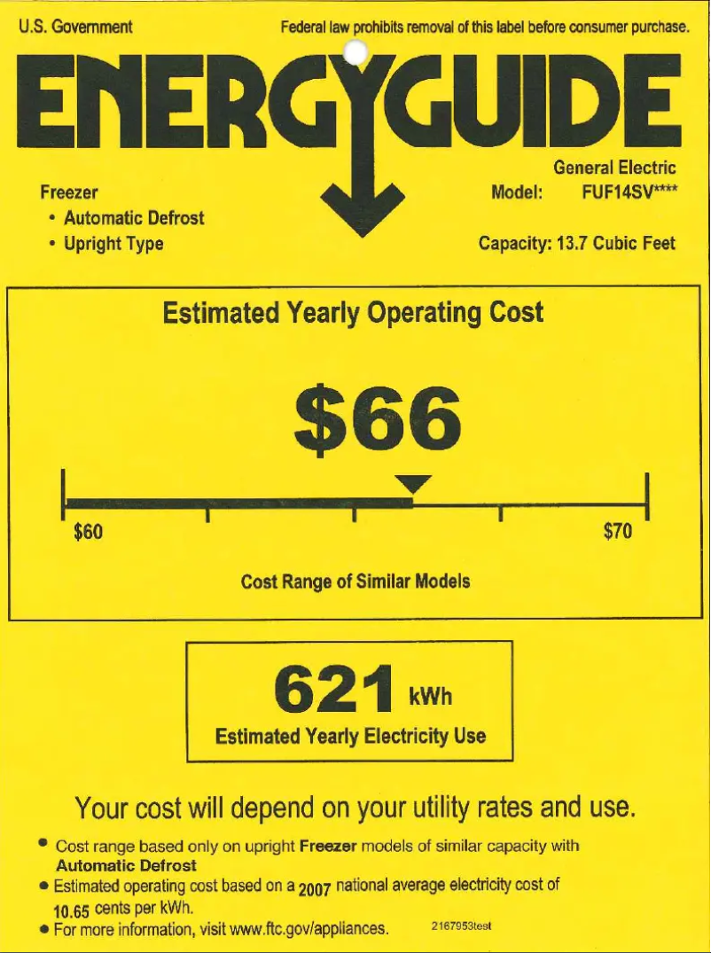 Página 1 del manual Etiqueta energética GE FUF14SVRWW