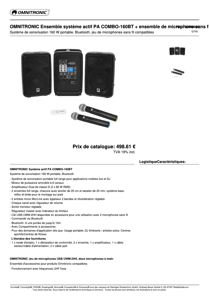 Page n°1 - Fiche technique Omnitronic COMBO-160BT