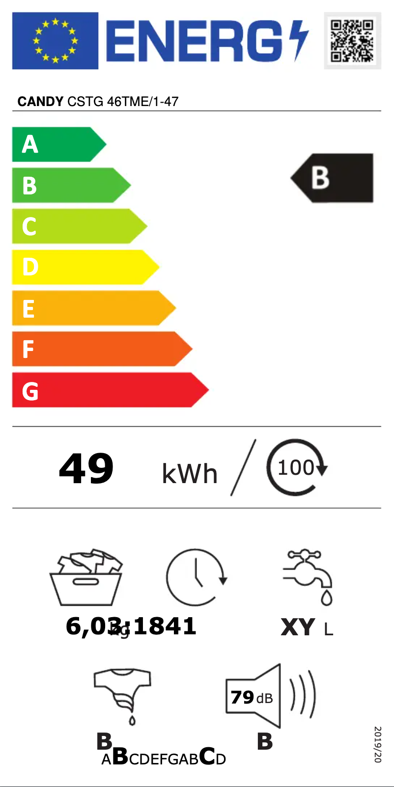 Page n°1 - Label énergétique Candy CSTG 46TME/1-47