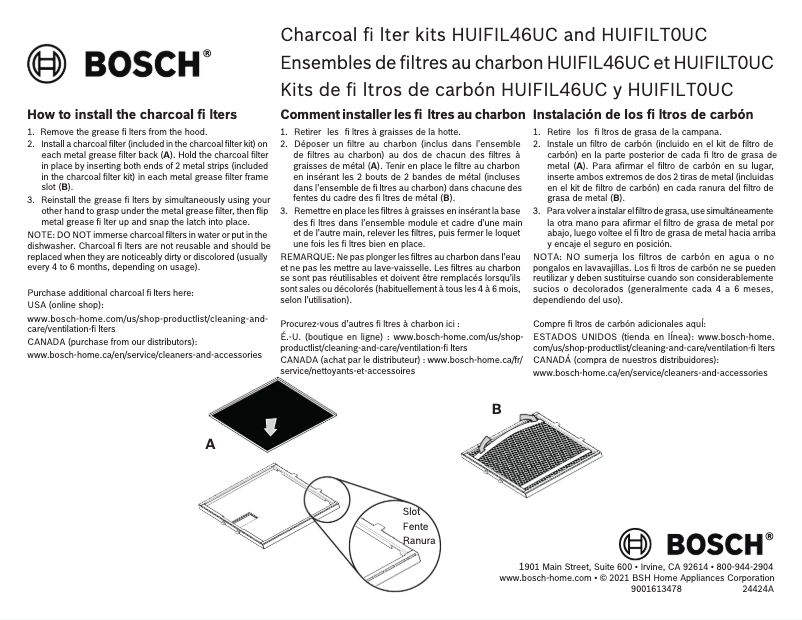 Page 1 de la notice Guide d'installation Bosch HUIFILT0UC