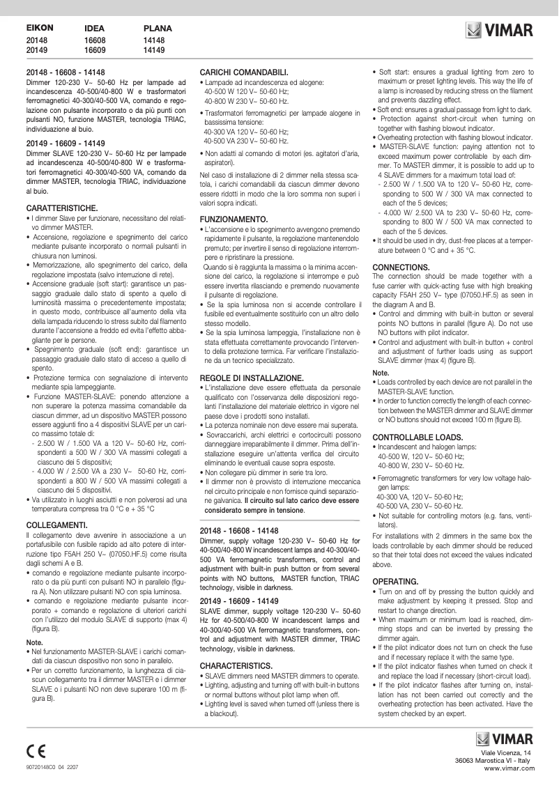 Page 1 de la notice Manuel utilisateur Vimar 20148.B