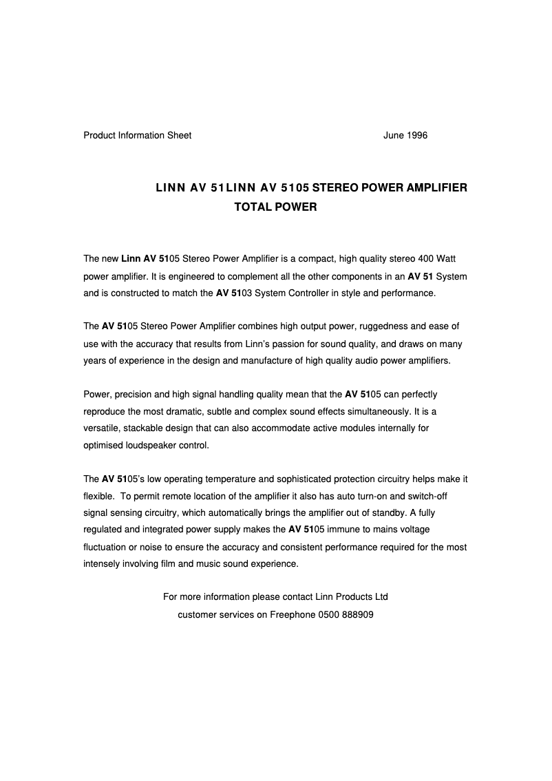 Page n°1 - Fiche technique Linn AV 5105