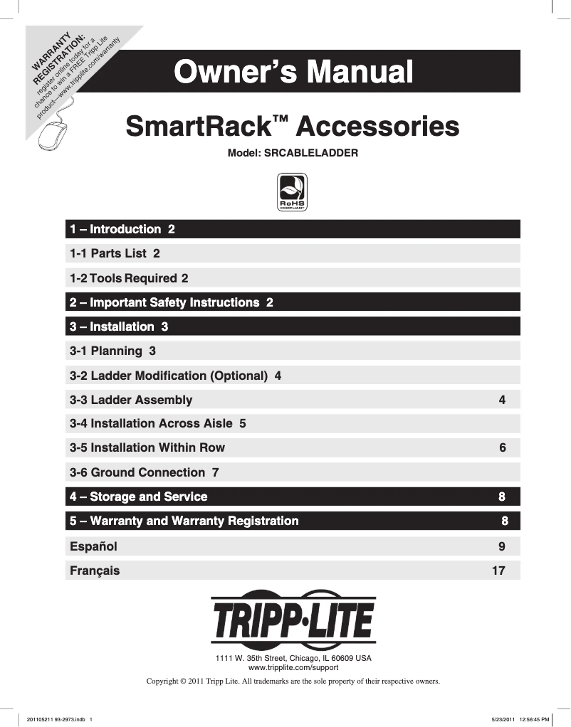 Page n°1 - Manuel utilisateur Tripp Lite SmartRack SRCABLELADDER