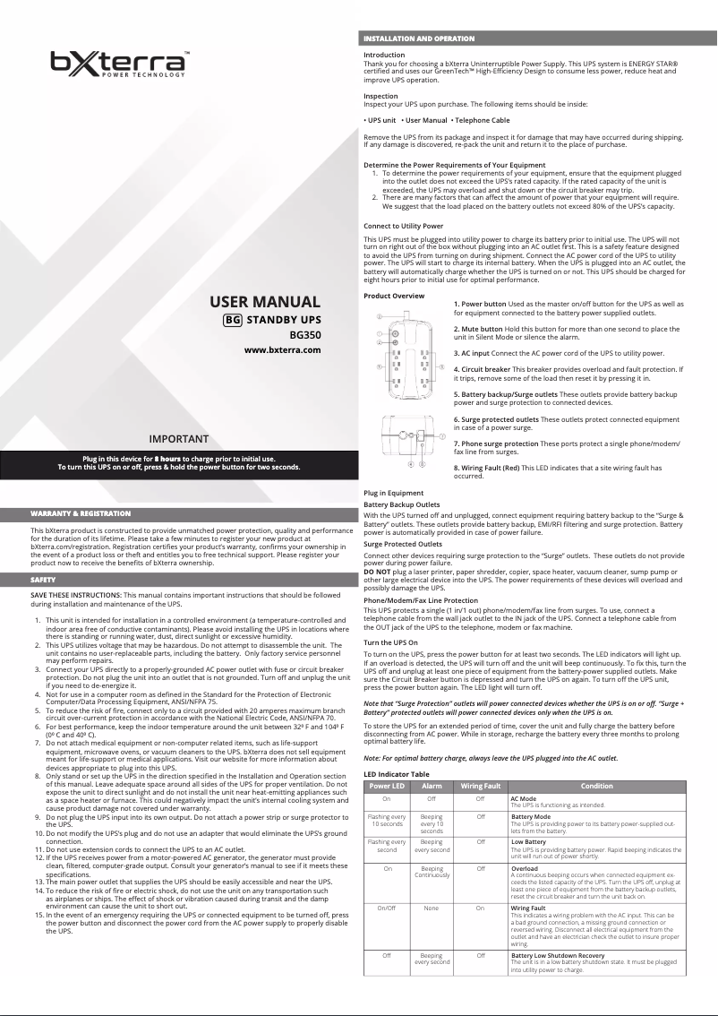 Page 1 de la notice Manuel utilisateur Bxterra BG350