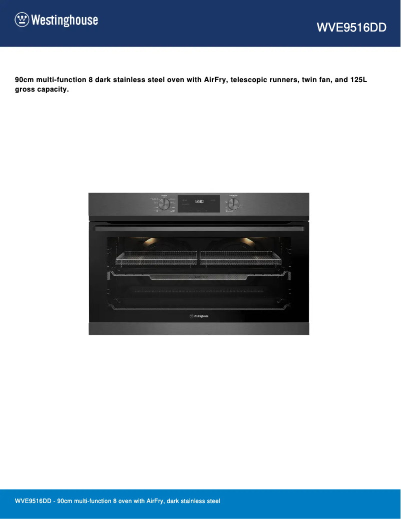 Page 1 de la notice Fiche technique Westinghouse WVE9516DD