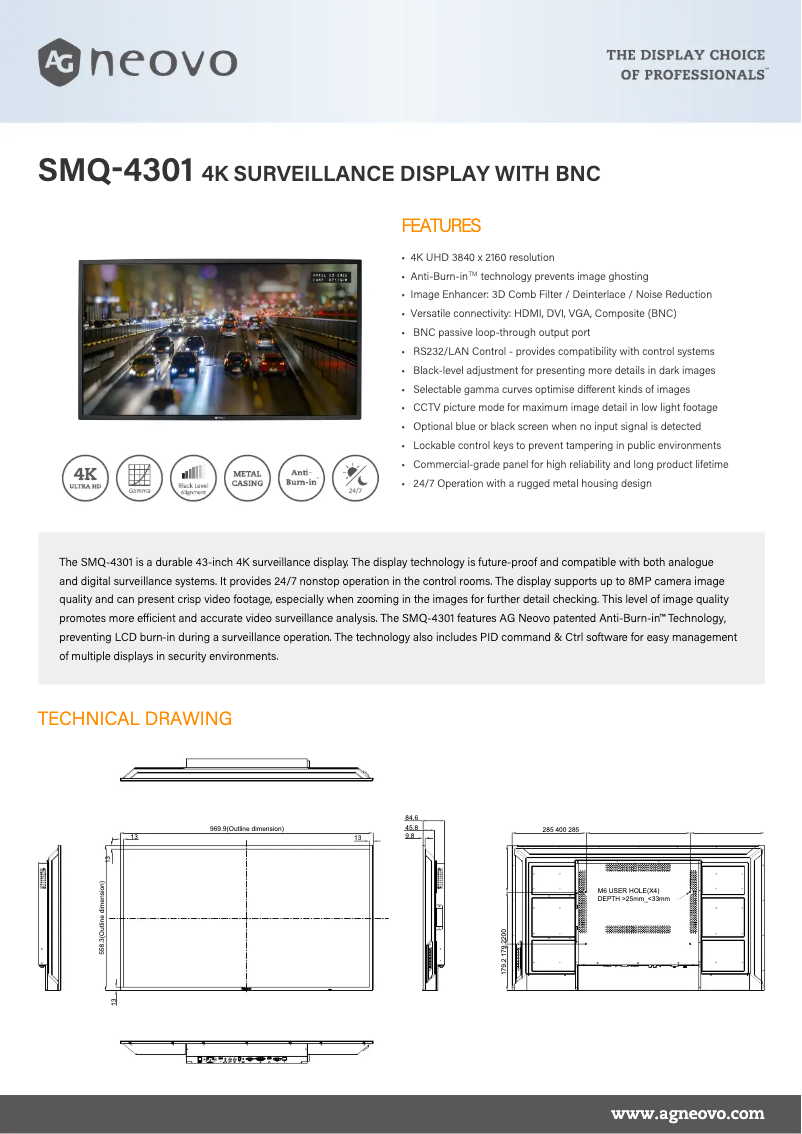Page 1 of the manual Technical Sheet AG Neovo SMQ-4301
