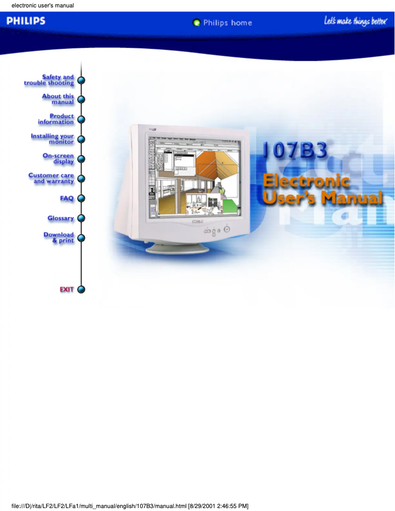 Page 1 de la notice Manuel utilisateur Philips 107B30