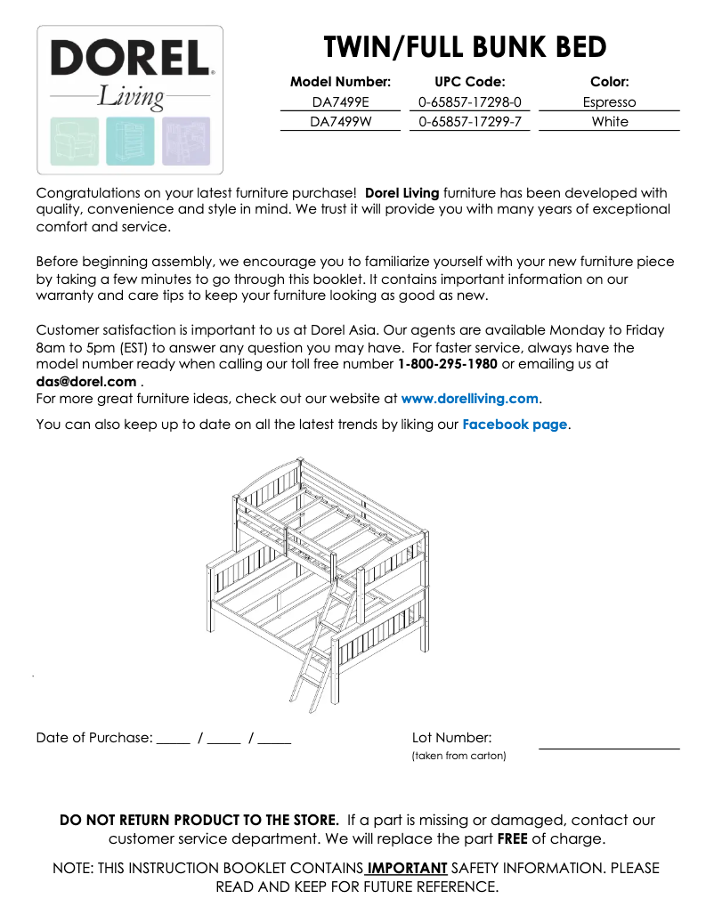 Image de la première page du manuel de l'appareil DA7499W