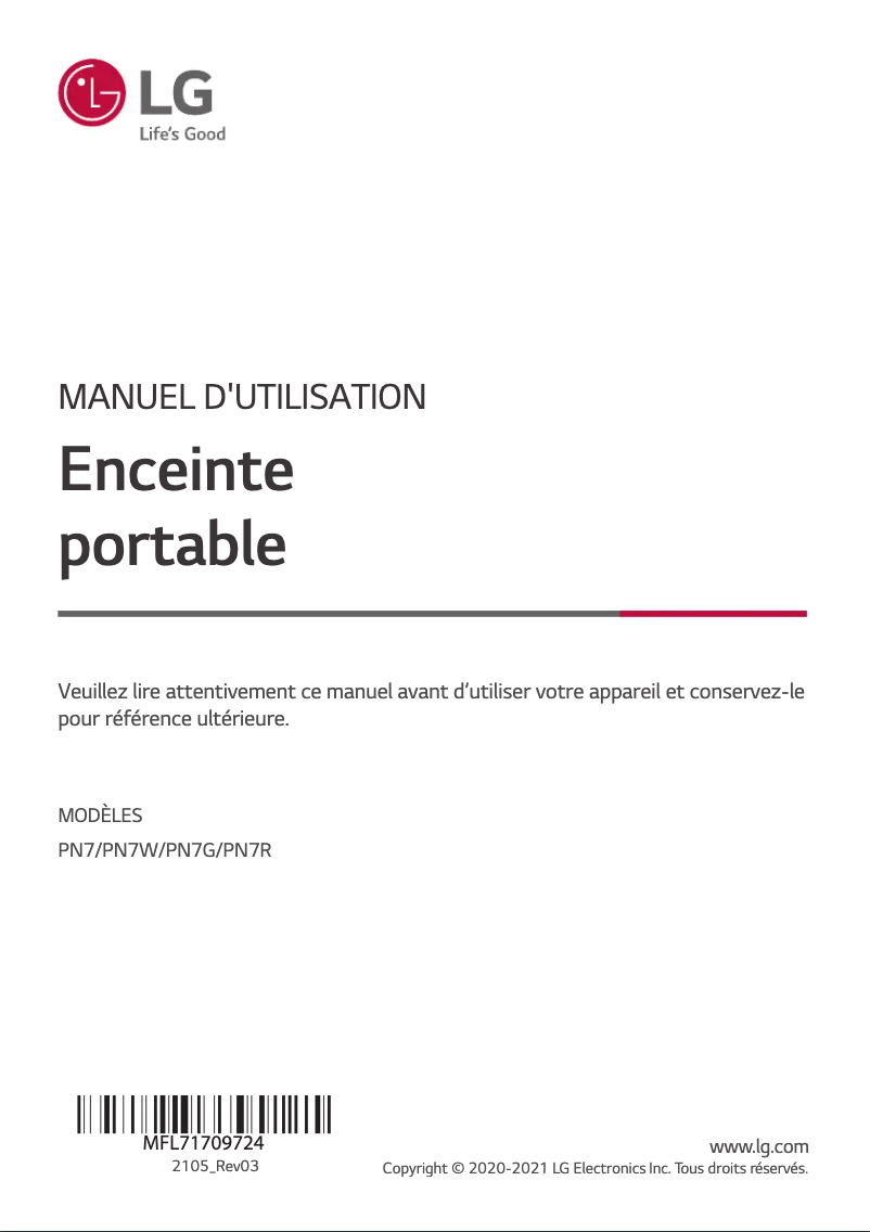 Page 1 de la notice Manuel utilisateur LG XBOOM Go PN7