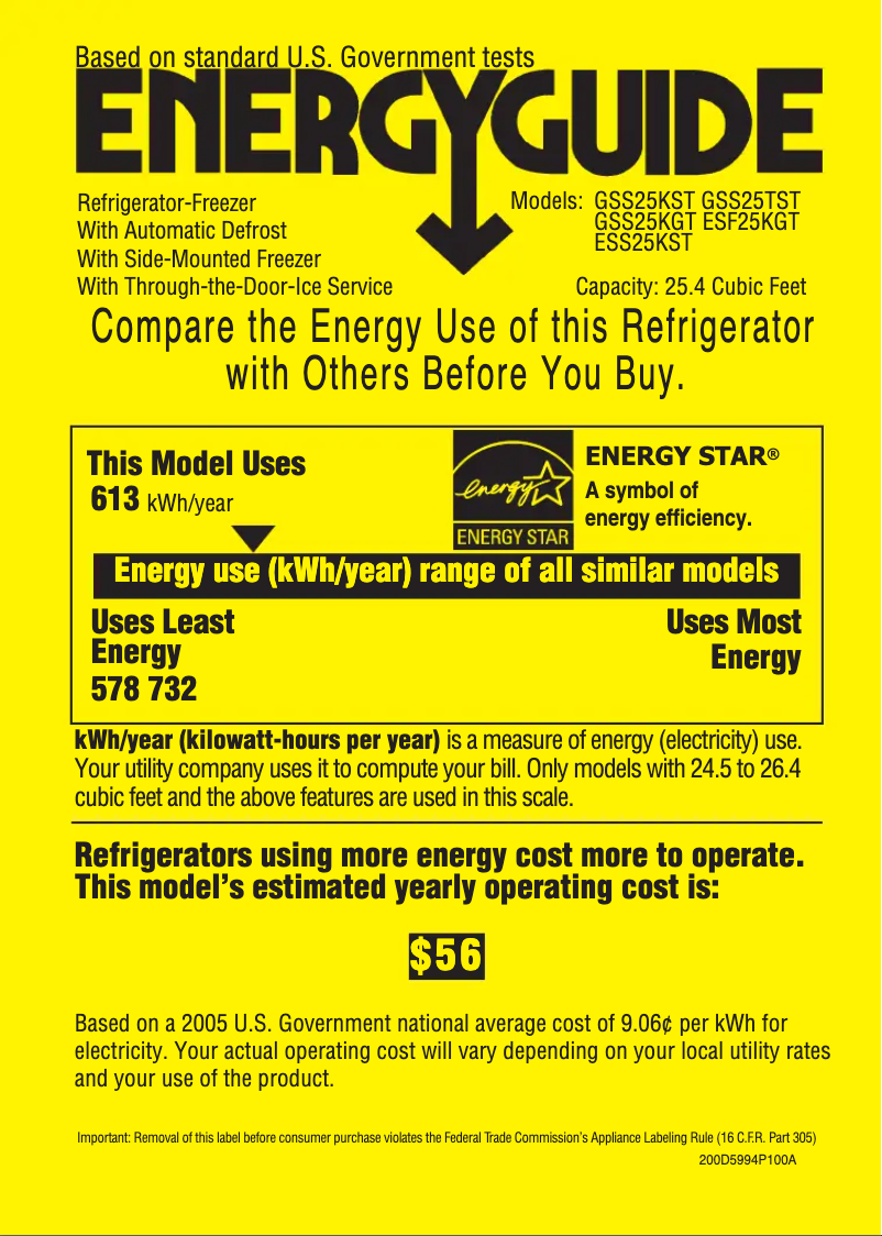Page 1 de la notice Label énergétique GE ESF25KGTWW