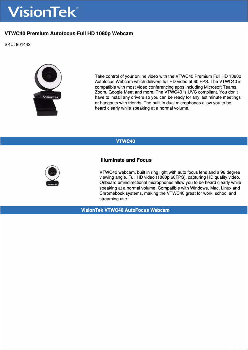 Page n°1 - Manuel utilisateur VisionTek VTWC40