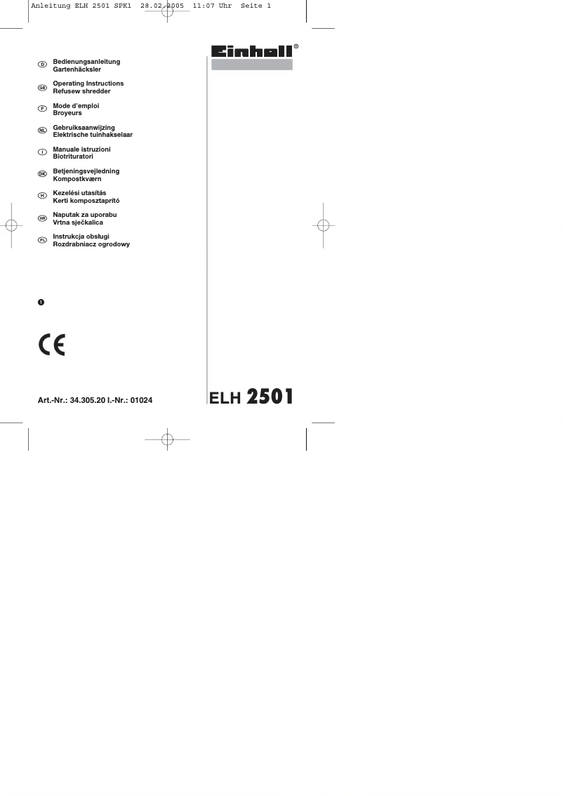 Page 1 de la notice Manuel utilisateur Einhell BG-RS 2540