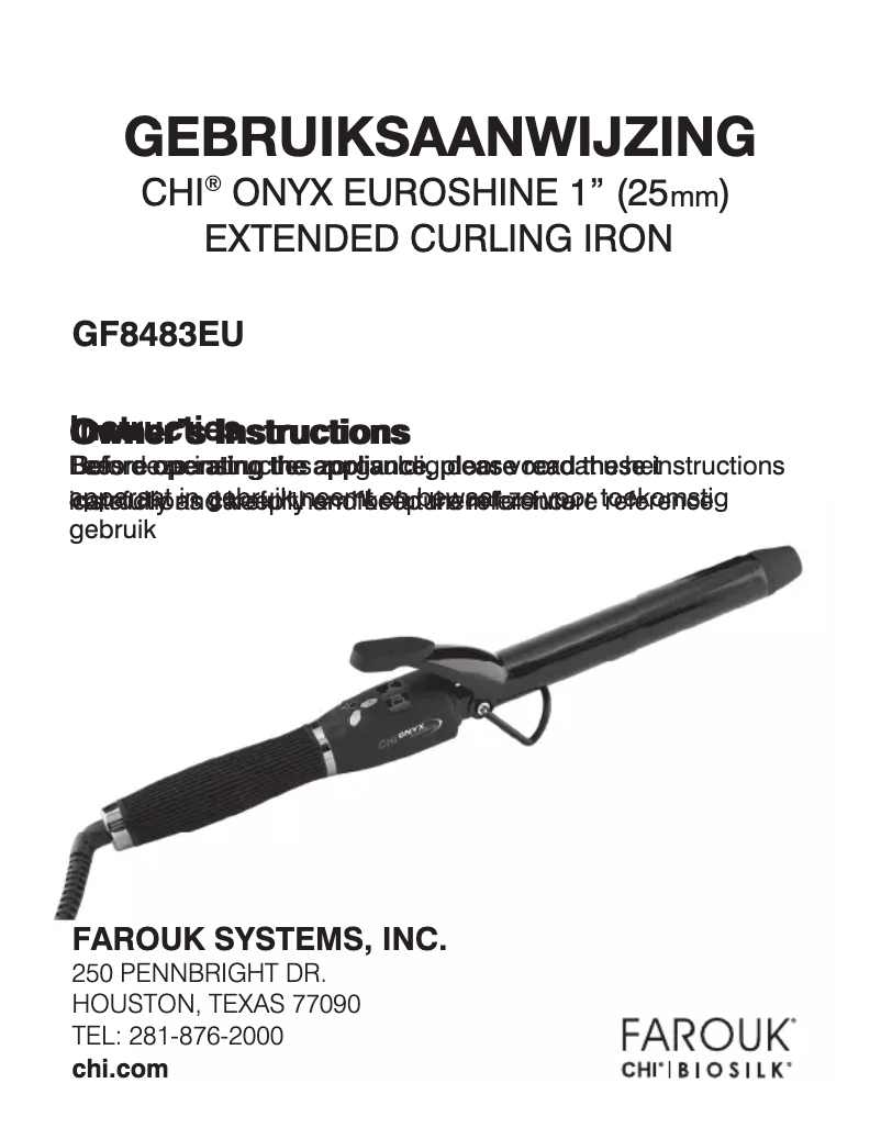 Page 1 de la notice Manuel utilisateur CHI Onyx Euroshine