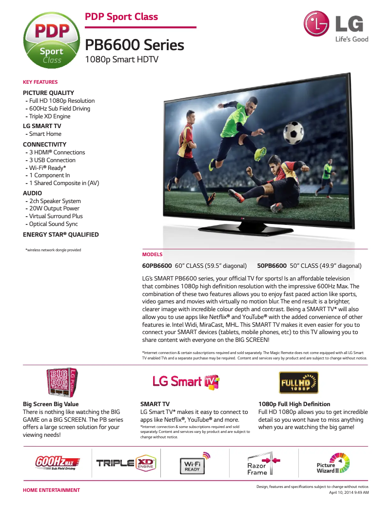 Page n°1 - Fiche technique LG 50PB6600