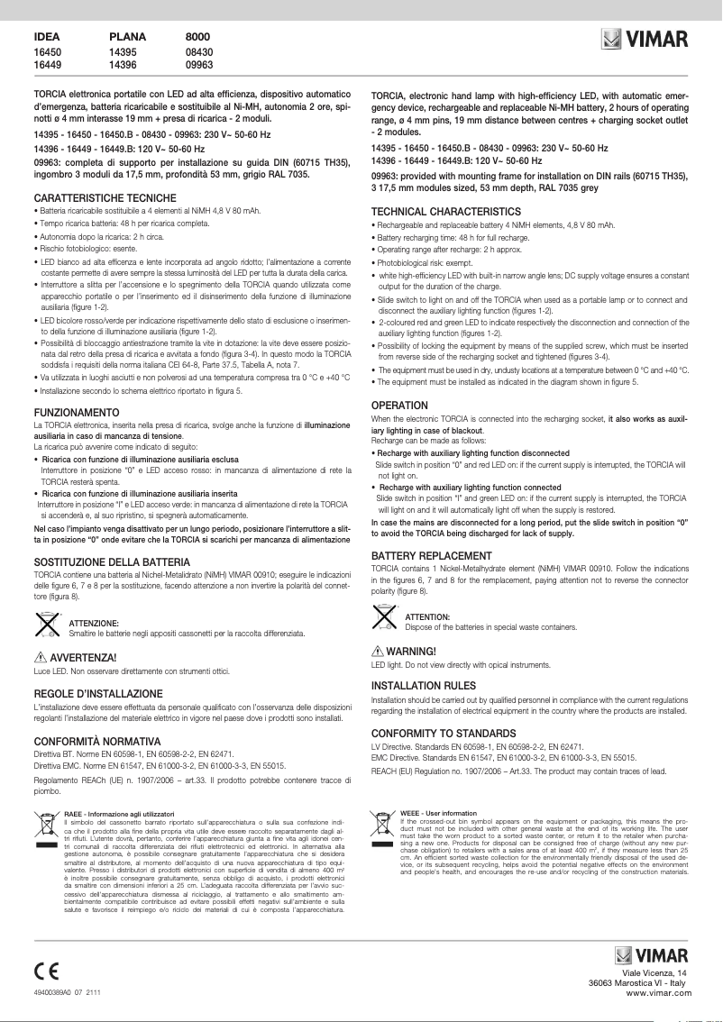 Page n°1 - Manuel utilisateur Vimar 14395