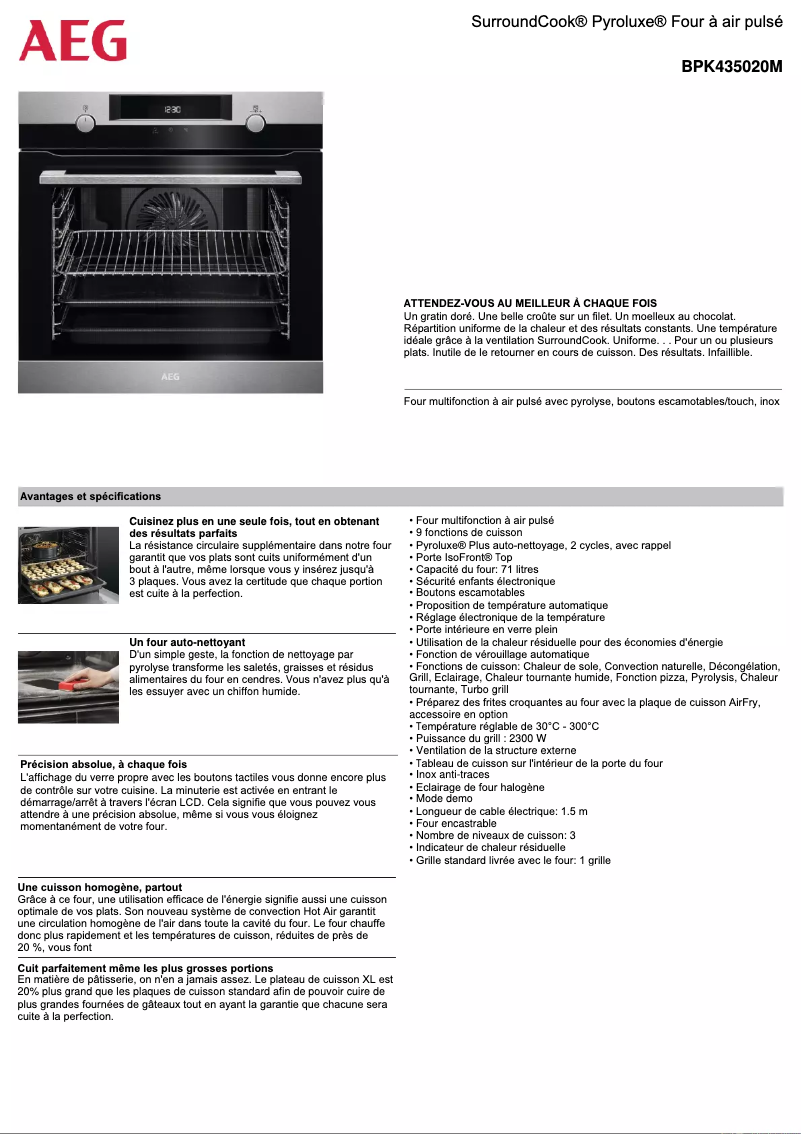 Página 1 del manual Ficha técnica AEG BPK435020M