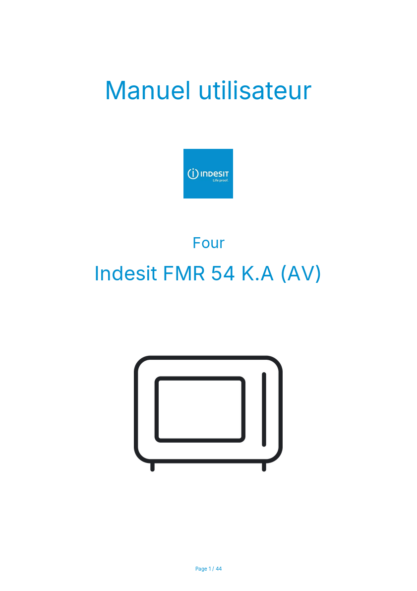 Page n°1 - Manuel utilisateur Indesit FMR 54 K.A (AV)