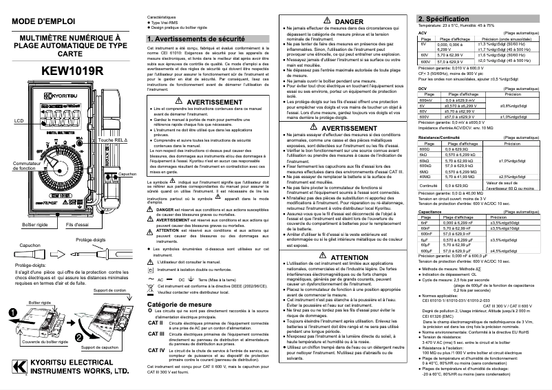Imagen de la primera página del manual del dispositivo KEW1019R