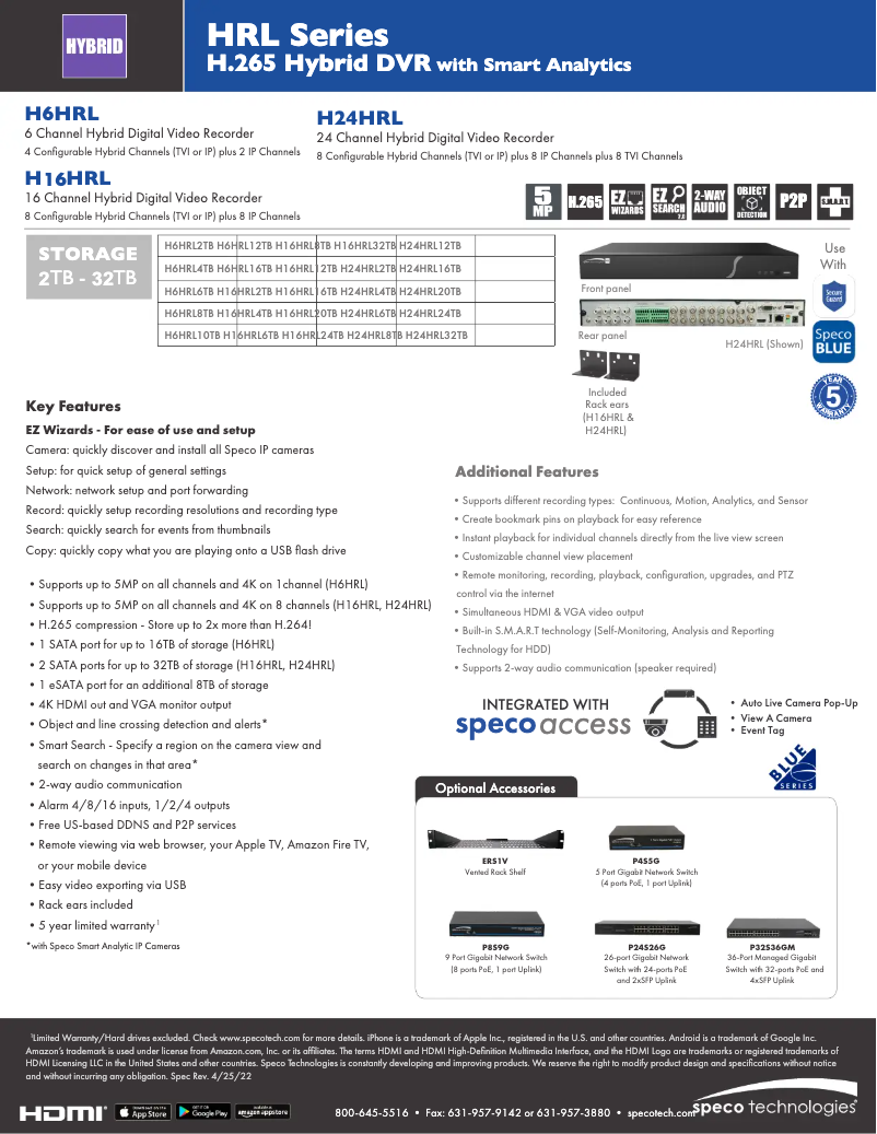 Page 1 de la notice Fiche technique Speco Technologies H6HRL