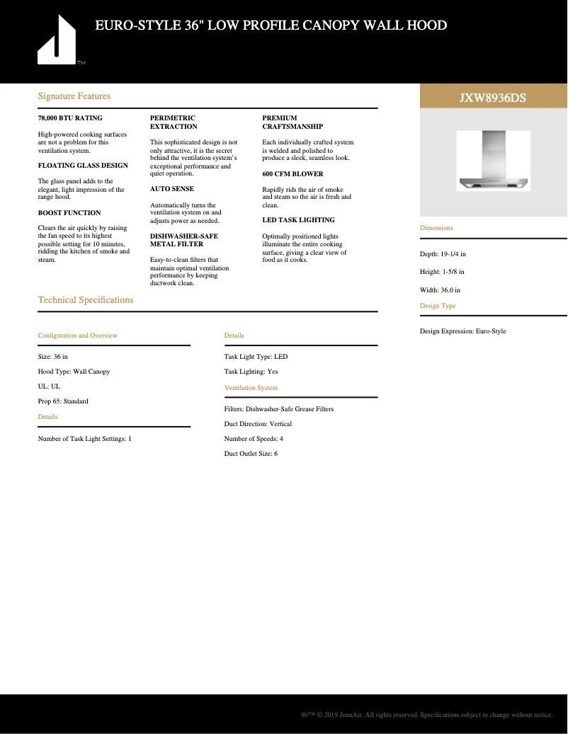 Page 1 de la notice Fiche technique Whirlpool JXW8936DS