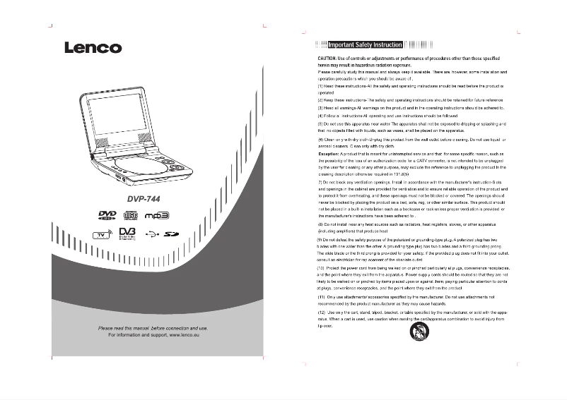 Page n°1 - Manuel utilisateur Lenco DVP-744
