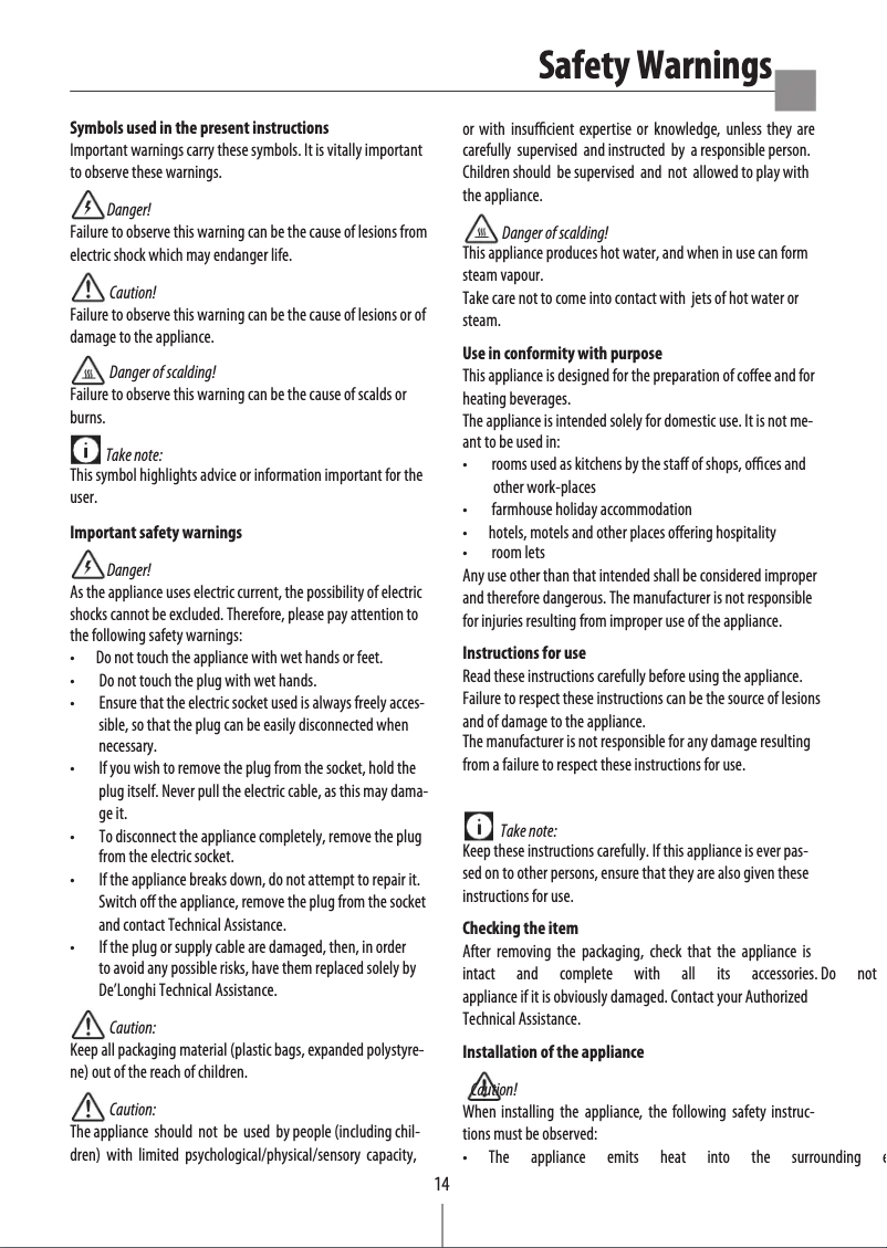 Page n°1 - Manuel utilisateur DeLonghi BCO420.1