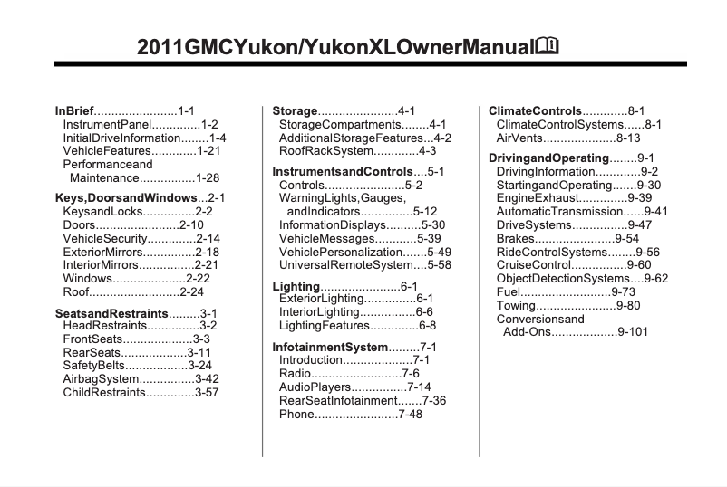 Image de la première page du manuel de l'appareil Yukon XL (2011)