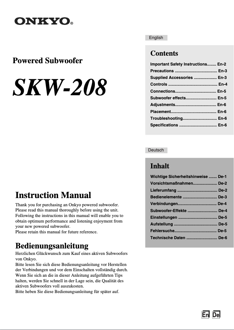 Image de la première page du manuel de l'appareil SKW-208