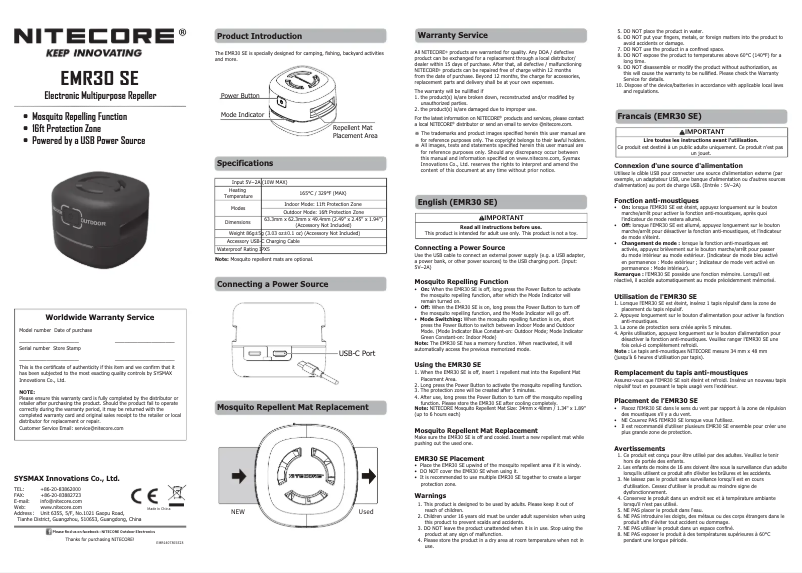 Page 1 de la notice Manuel utilisateur Nitecore EMR30 SE