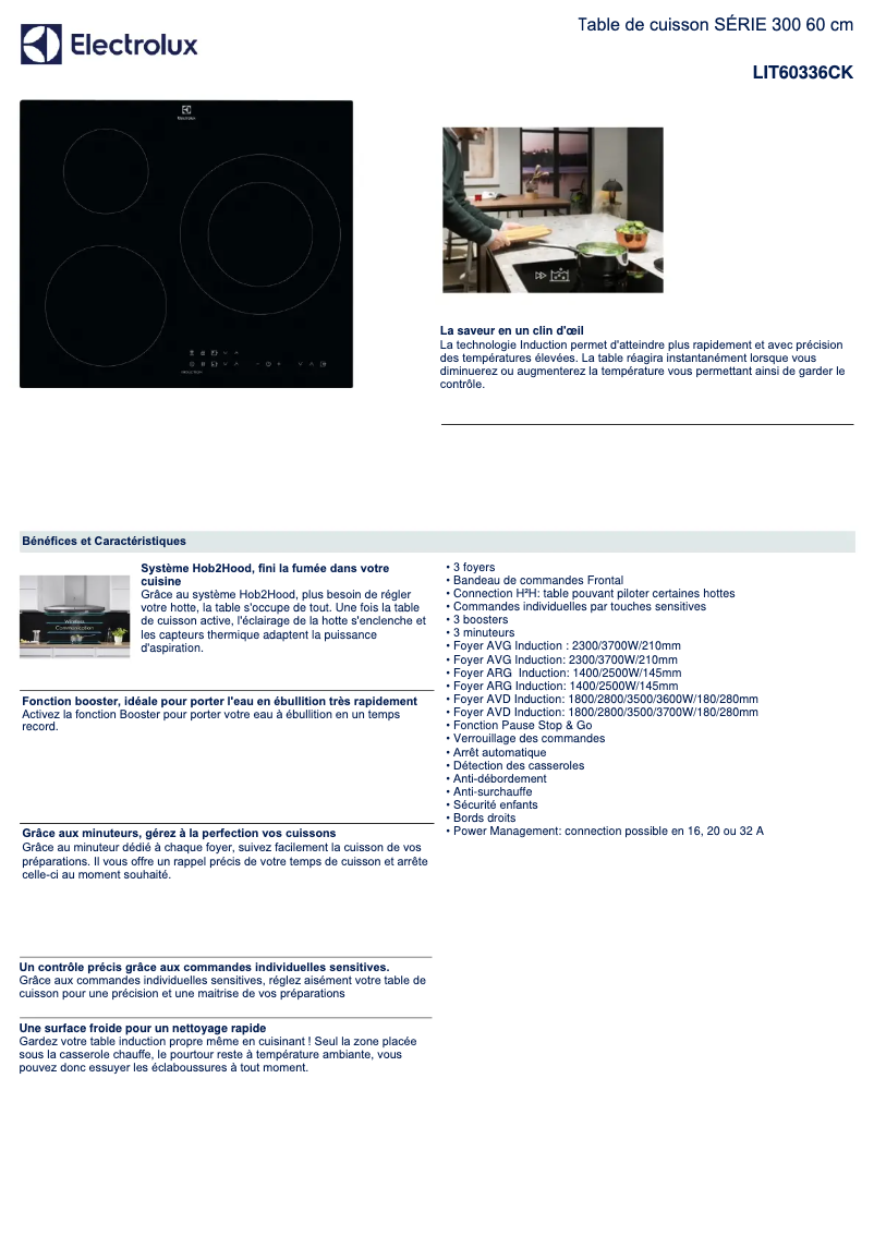 Page 1 de la notice Fiche technique Electrolux LIT60336CK