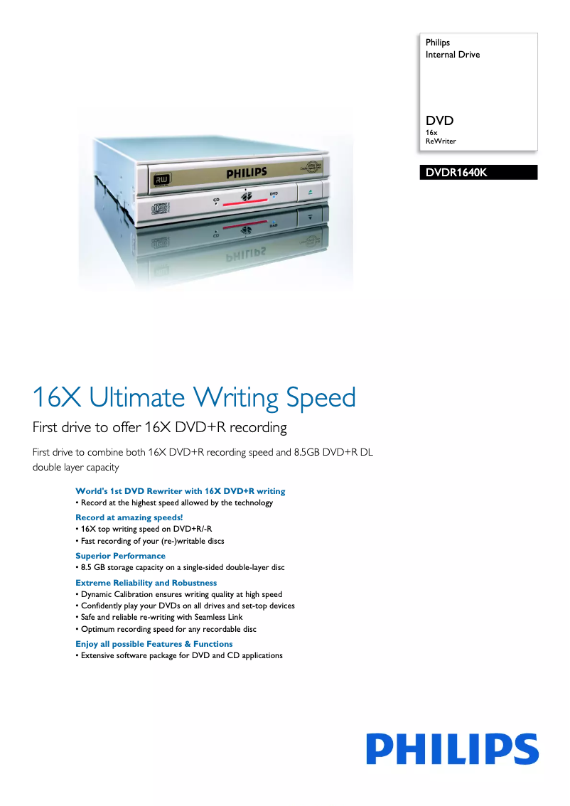 Página 1 del manual Ficha técnica Philips DVDR1640K